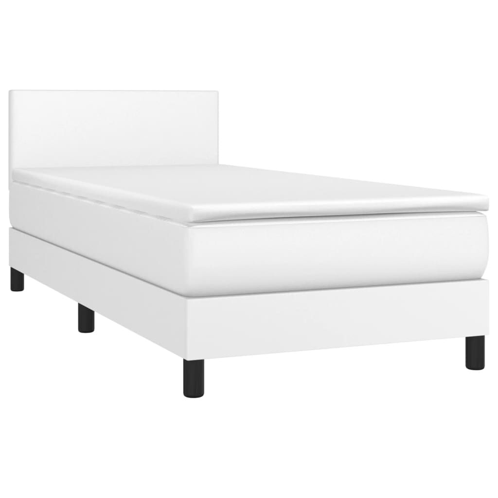 vidaXL Κρεβάτι Boxspring με Στρώμα & LED Λευκό 80x200 εκ. Συνθ. Δέρμα