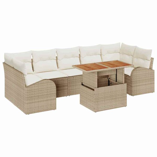 vidaXL Σετ Καναπέ Κήπου με αποθήκευση 8 pcs Μπεζ Πολυ ράταν