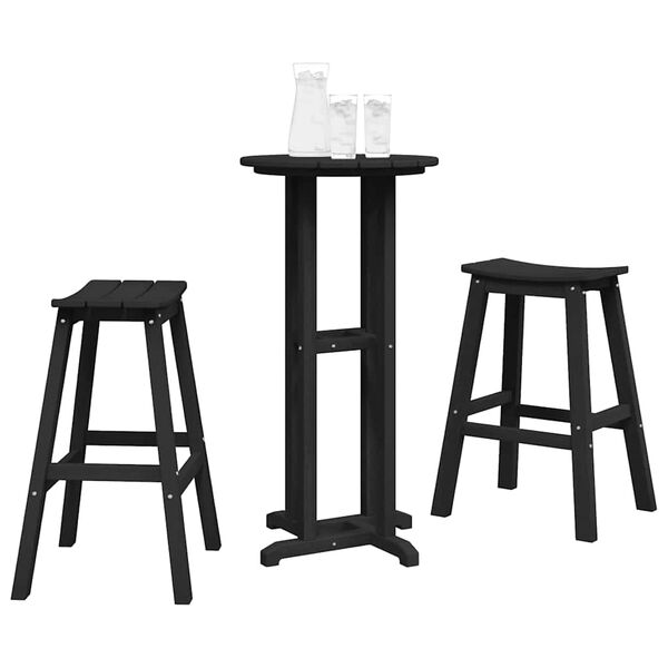 vidaXL Σετ Μπαρ Κήπου 3 pcs Μαύρο HDPE