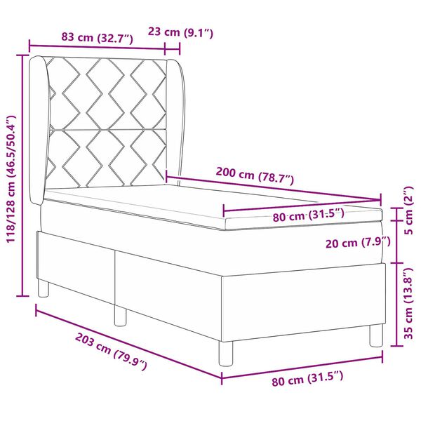 vidaXL Κρεβάτι Box Spring με Στρώμα Taupe 80x200 εκ. Υφασμάτινο