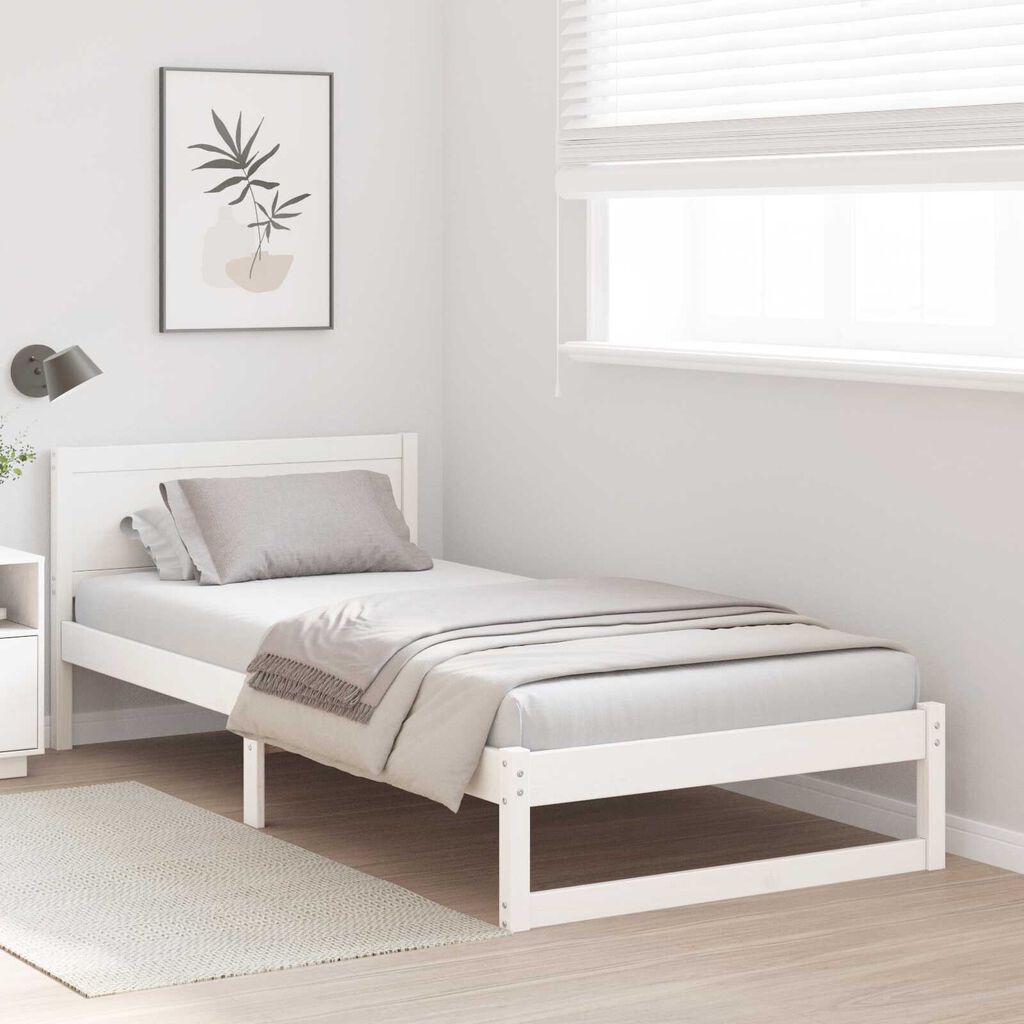vidaXL Κρεβάτι Λευκό Ξύλο 90 x 200 cm Μινιμαλιστικό Κρεβάτι Ορθογώνιο