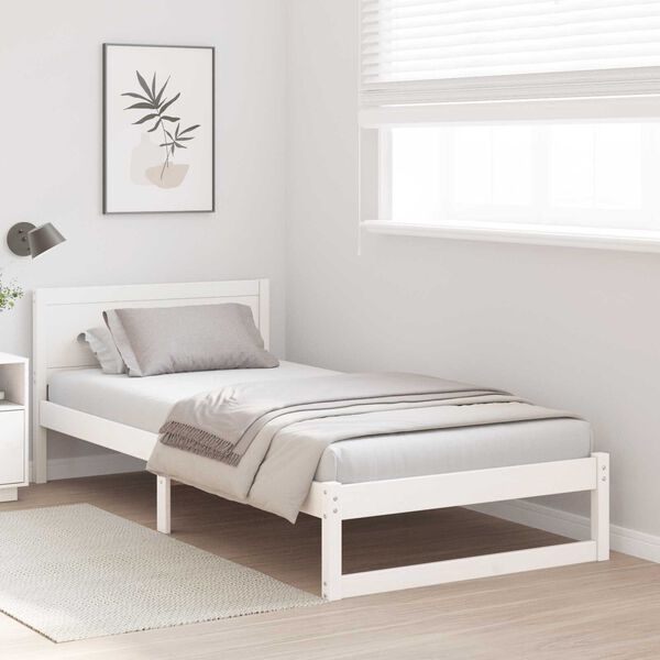 vidaXL Κρεβάτι Λευκό Ξύλο 90 x 200 cm Μινιμαλιστικό Κρεβάτι Ορθογώνιο