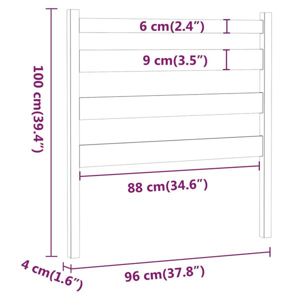 vidaXL Κεφαλάρι Κρεβατιού Γκρι 96 x 4 x 100 εκ. από Μασίφ Ξύλο Πεύκου