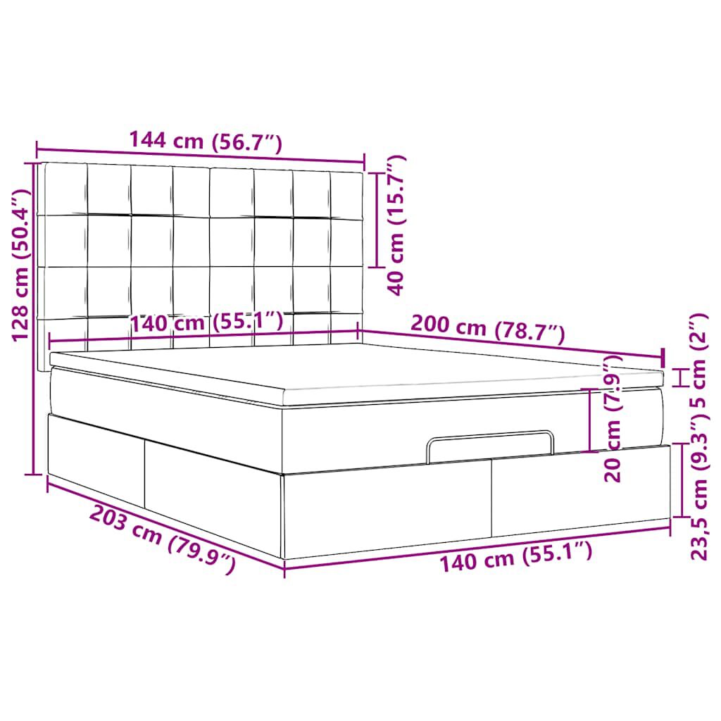 vidaXL Οθωμανικό κρεβάτι με στρώμα Taupe 140x200cm ύφασμα