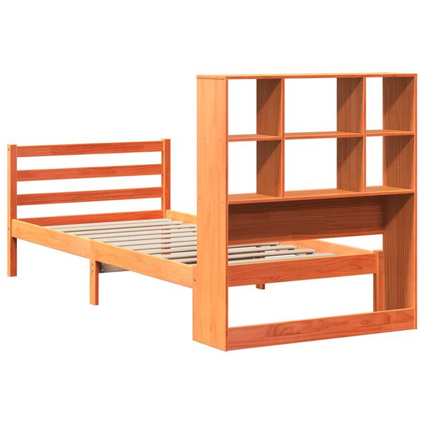 vidaXL Κρεβάτι Βιβλιοθήκη Χωρίς Στρώμα Καφέ 75x190 εκ Μασίφ Πεύκο