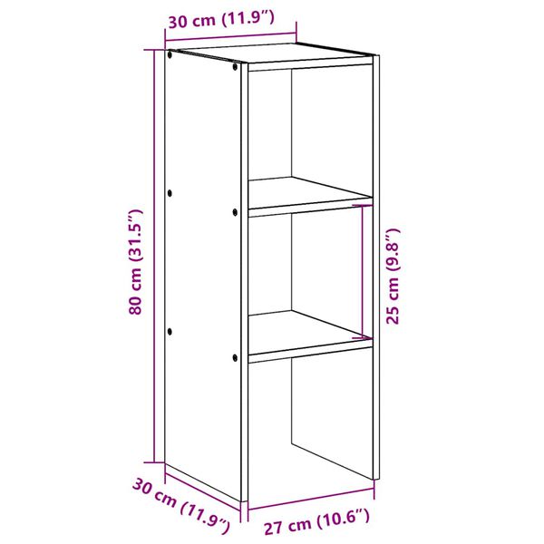 vidaXL Βιβλιοθήκη Στοιβαζόμενα Γκρι Σκυροδ. 30x30x80 εκ. Επεξ. Ξύλο