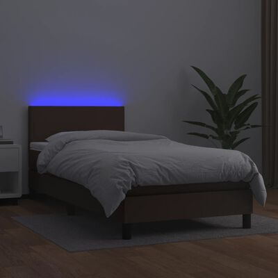 vidaXL Κρεβάτι Boxspring με Στρώμα & LED Καφέ 80x200 εκ. Συνθ. Δέρμα