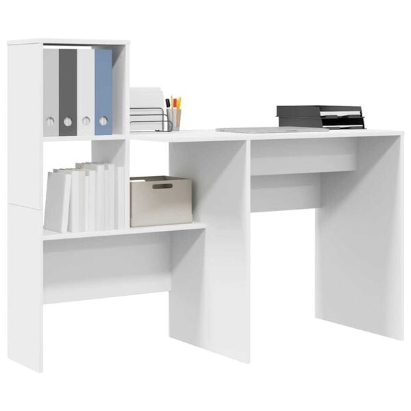 vidaXL Γραφείο με ράφι Λευκό 131.5 x 50 x 106.5 εκ. Επεξεργασμένο ξύλο