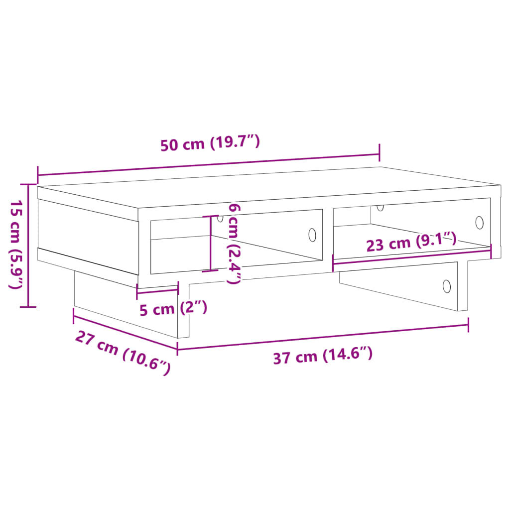 vidaXL Βάση Οθόνης Γκρι Sonoma 50x27x15 εκ. από Επεξεργασμένο Ξύλο
