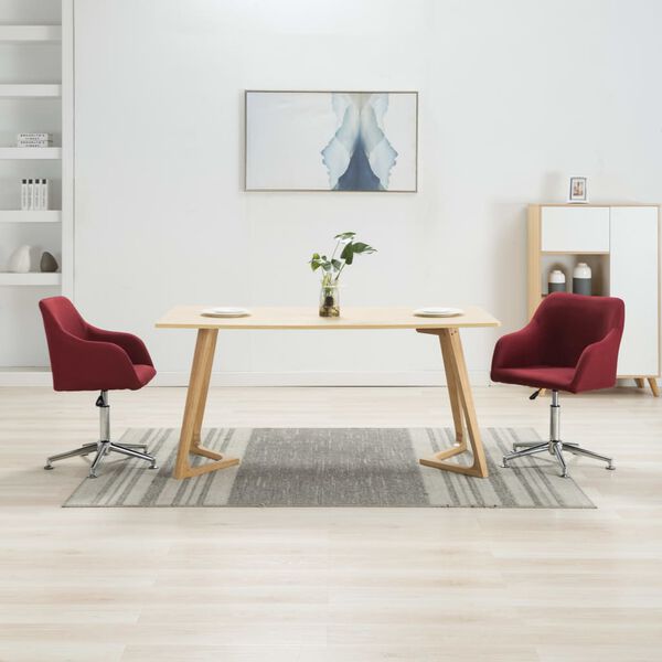 vidaXL Καρέκλες Τραπεζαρίας Περιστρεφόμενες 2 τεμ. Μπορντό Υφασμάτινες