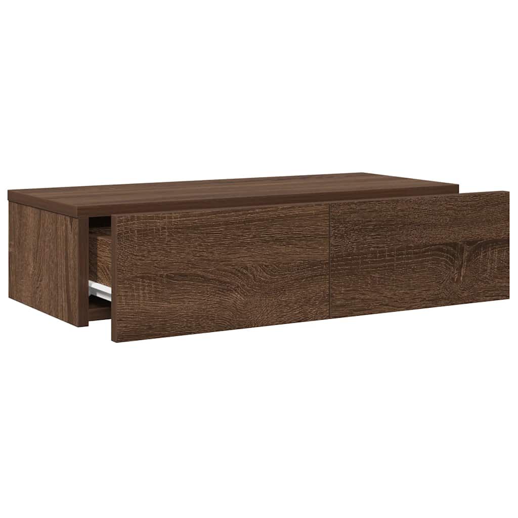 vidaXL Ράφι τοίχου με συρτάρια καφέ δρυς 60x26,5x15 cm Ξύλο μηχανής