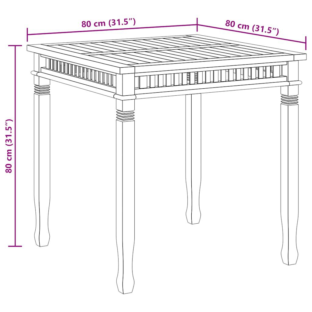 vidaXL Τραπεζαρία Κήπου 80 x 80 x 80 εκ. από Μασίφ Ξύλο Teak