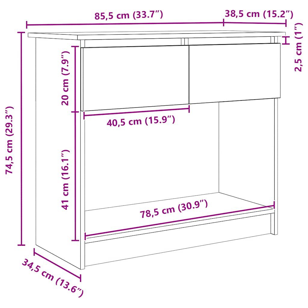 vidaXL Τραπέζι κονσόλας με συρτάρια Λευκό 85,5x38,5x74,5 cm