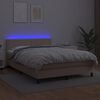 vidaXL Κρεβάτι Boxspring Στρώμα&LED Καπουτσίνο 140x200 εκ. Συνθ. Δέρμα
