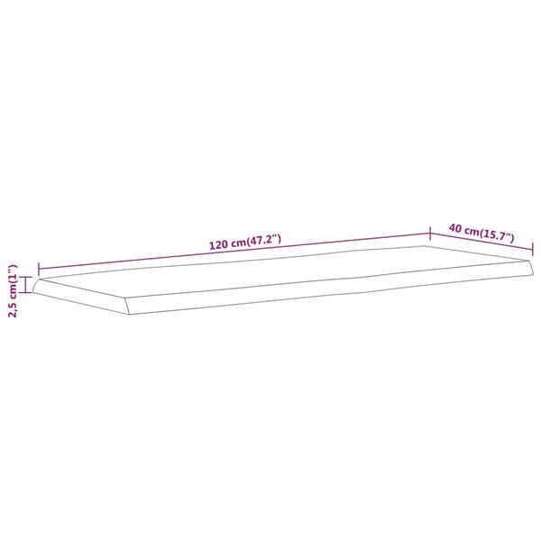 vidaXL Επιφάνεια Τραπεζιού Ορθογώνια 120x40x2,5 εκ. Μασίφ Ξύλο Ακακίας