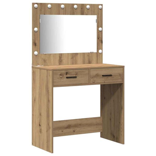 vidaXL &Sigma;&epsilon;&tau; &Tau;&rho;&alpha;&pi;έ&zeta;&iota; &Nu;&tau;&upsilon;&sigma;ί&mu;&alpha;&tau;&omicron;&sigmaf; &mu;&epsilon; LED &mu;&epsilon; &sigma;&upsilon;&rho;&tau;ά&rho;&iota; 3 pcs Artisan Oak