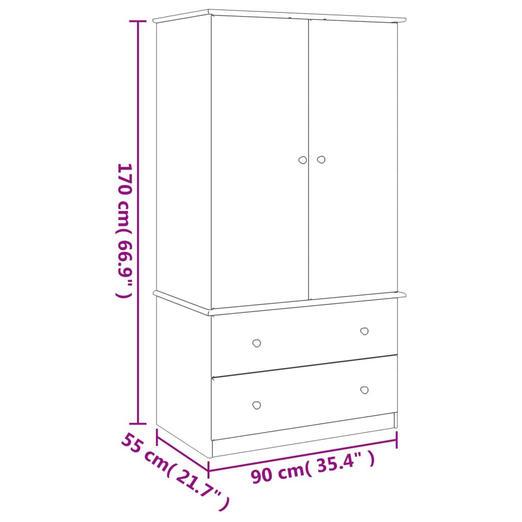 vidaXL Ντουλάπα ALTA Λευκή 90 x 55 x 170 εκ. από Μασίφ Ξύλο Πεύκου