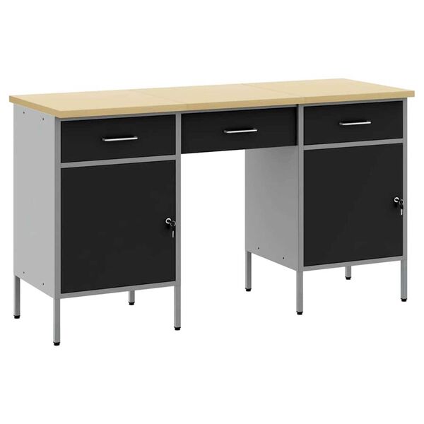vidaXL Ντουλάπα Εργασίας με συρτάρι 3 pcs Μαύρο 150 x 55 x 85 εκ