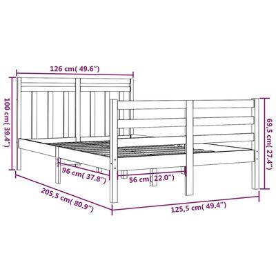 vidaXL Πλαίσιο Κρεβατιού Γκρι 120 x 200 εκ. από Μασίφ Ξύλο