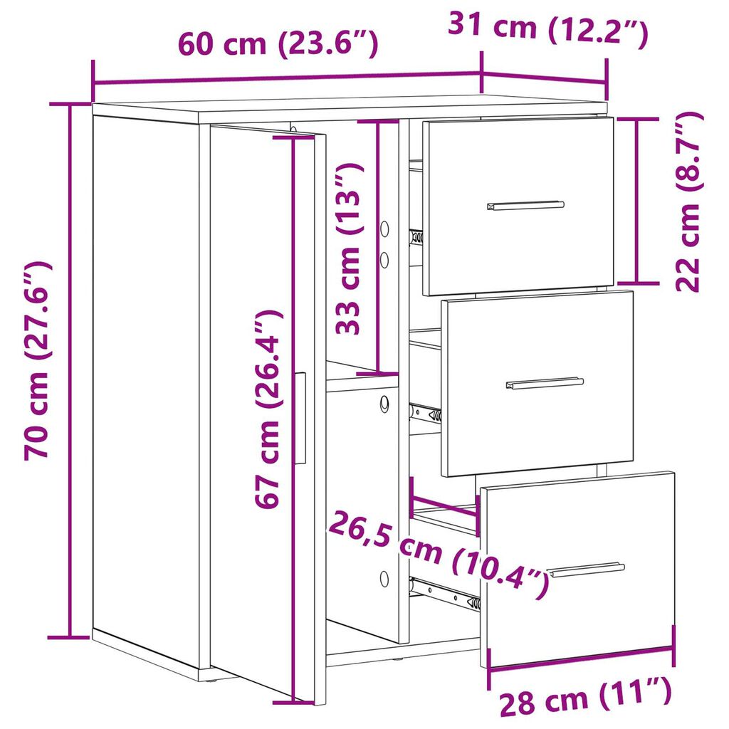 vidaXL Πλαϊνό γραφείο Μαύρη δρυς 60 x 31 x 70 εκ Επεξεργασμένο ξύλο