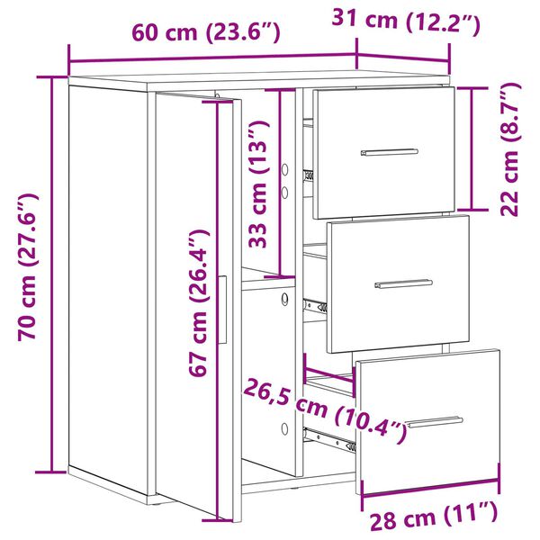 vidaXL Πλαϊνό γραφείο Μαύρη δρυς 60 x 31 x 70 εκ Επεξεργασμένο ξύλο