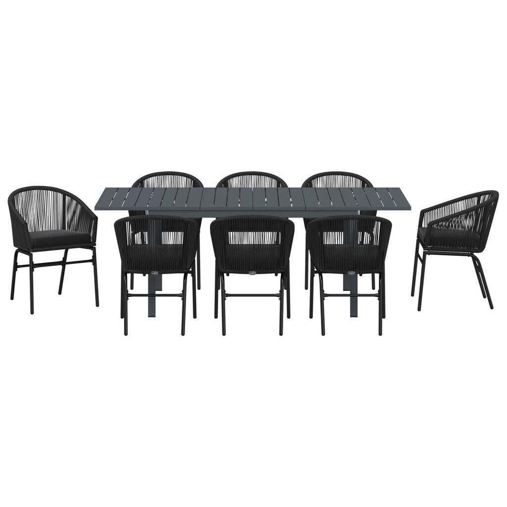 vidaXL Σετ Τραπεζαρίας Κήπου 9 pcs Μαύρο Large Μέταλλο & Πλαστικό