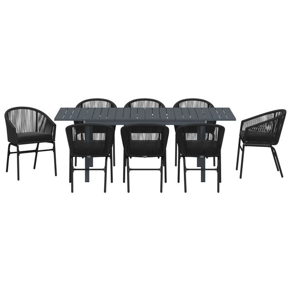vidaXL Σετ Τραπεζαρίας Κήπου 9 pcs Μαύρο Large Μέταλλο & Πλαστικό