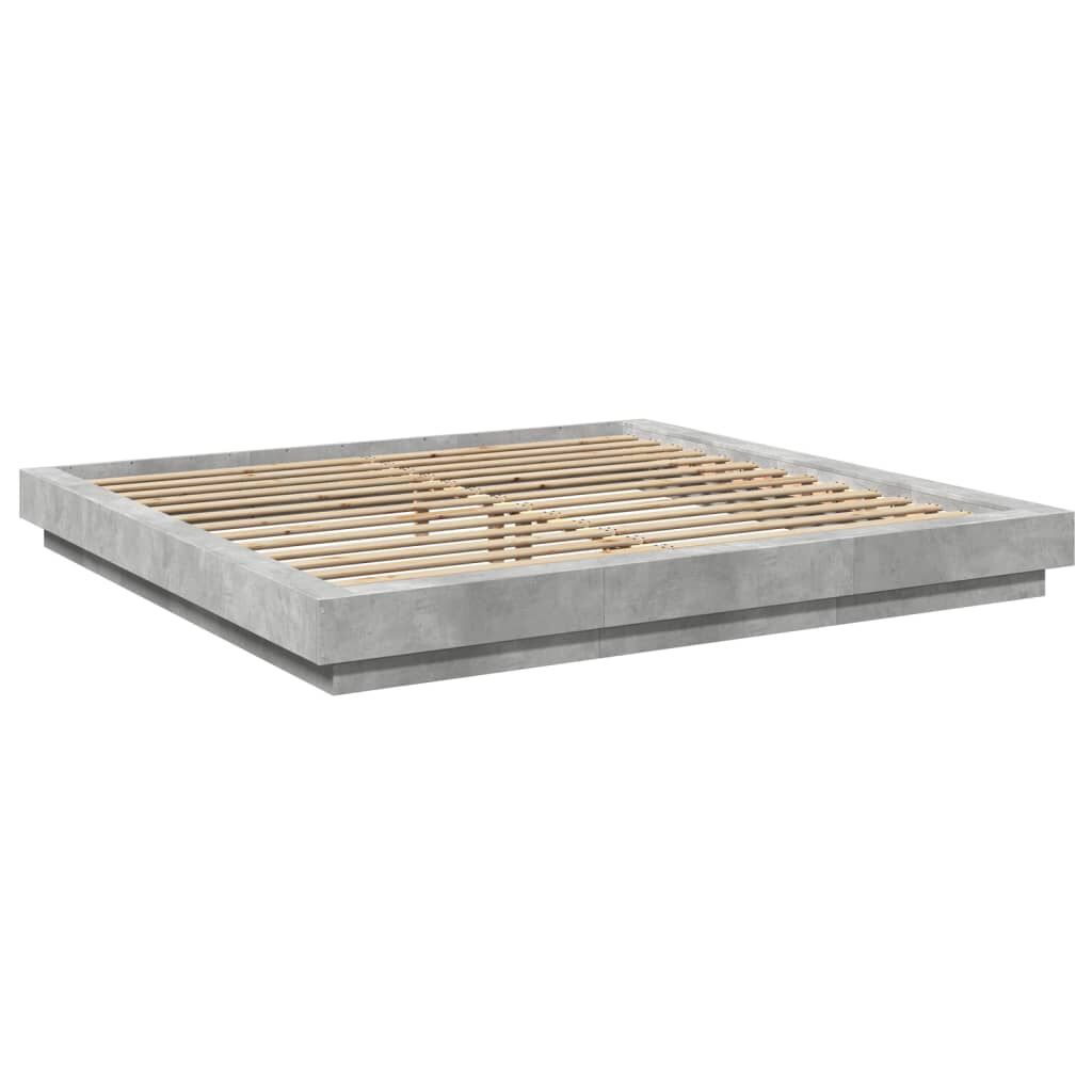vidaXL Πλαίσιο Κρεβατιού με Φώτα LED Γκρι Σκυρ. 200x200 εκ. Επεξ. Ξύλο