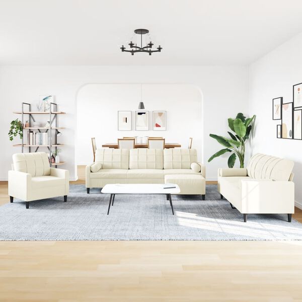 vidaXL Σετ Σαλονιού 4 Τεμ. Κρεμ Βελούδινο με Μαξιλάρια/Στηρίγματα