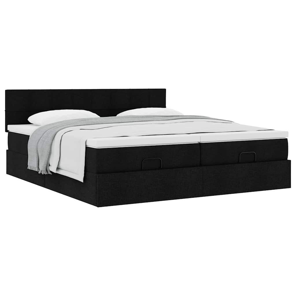 vidaXL Οθωμανικό κρεβάτι με στρώματα Μαύρο 160x200cm Ύφασμα