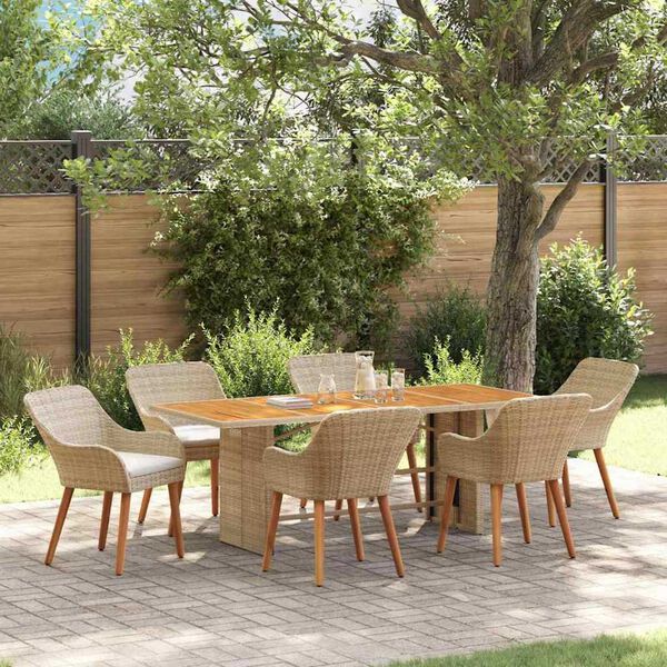 vidaXL Σέτ φαγητού για κήπο 7 pcs Μπεζ και καφέ συνθετικό ρατάν