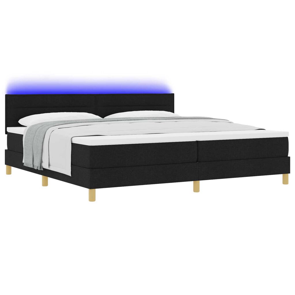 vidaXL Κρεβάτι Box Spring με Στρώμα & LED Μαύρο 200x200 εκ. Ύφασμα