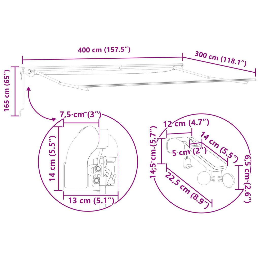 vidaXL Αυτόματη Ανασυρόμενη Τέντα με LED Μαύρη 400x300 εκ.