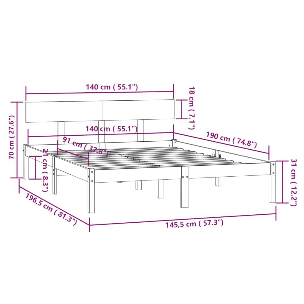 vidaXL Πλαίσιο Κρεβατιού Λευκό 140 x 190 εκ. από Μασίφ Ξύλο Πεύκου