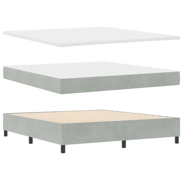 vidaXL Κρεβάτι Box Spring με Στρώμα & Πάγκο Ανοιχτό Γκρι 180x200 εκ. Βελούδινο