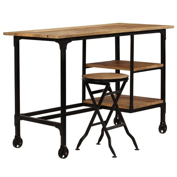 vidaXL Γραφείο 115x50x76 εκ. Μασίφ Ξύλο Μάνγκο με Πτυσσόμενο Σκαμπό