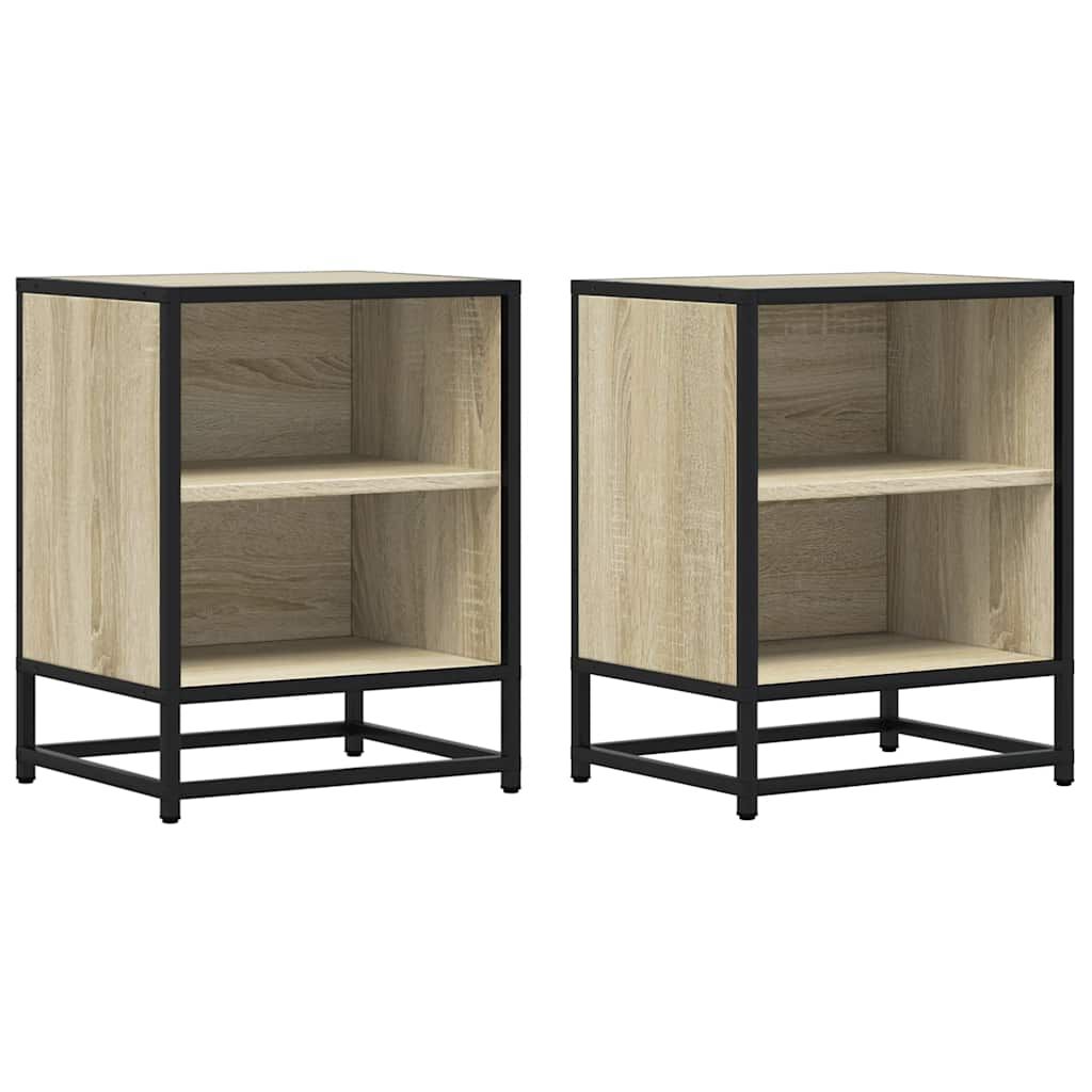 vidaXL Κομοδίνα 2 τεμάχια Sonoma Oak Κατασκευασμένο ξύλο και μέταλλο