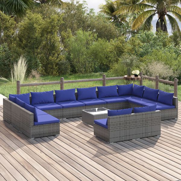 vidaXL Σαλόνι Κήπου 13 Τεμαχίων Γκρι από Συνθετικό Ρατάν με Μαξιλάρια