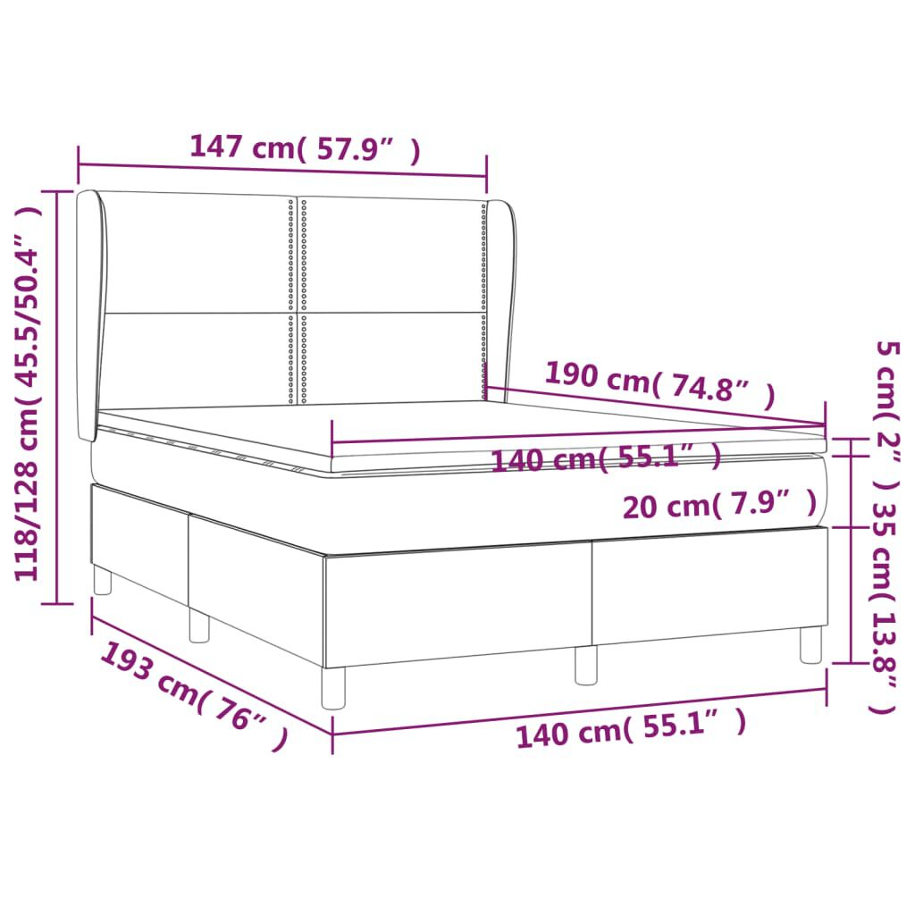 vidaXL Κρεβάτι Boxspring με Στρώμα Ροζ 140x190 εκ. Βελούδινο
