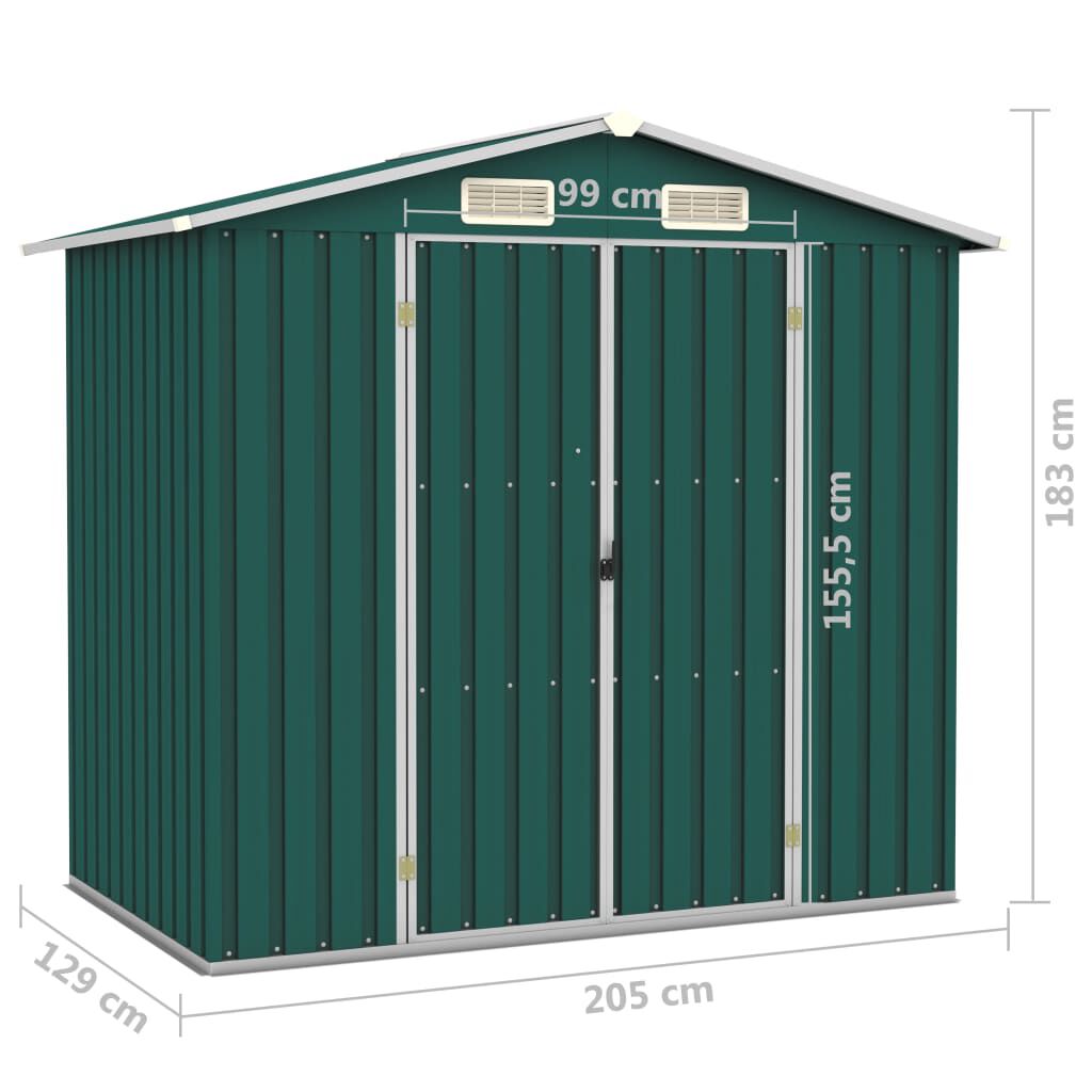 vidaXL Αποθήκη Κήπου Πράσινη 205 x 129 x 183 εκ. Γαλβανισμένο Ατσάλι