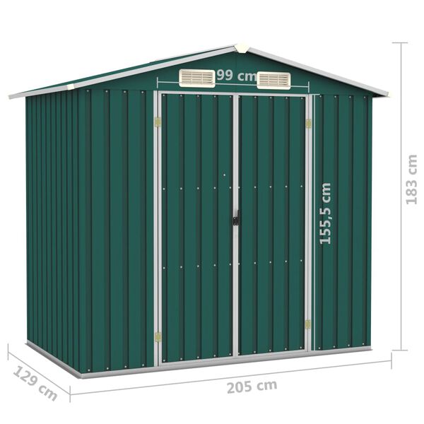 vidaXL Αποθήκη Κήπου Πράσινη 205 x 129 x 183 εκ. Γαλβανισμένο Ατσάλι