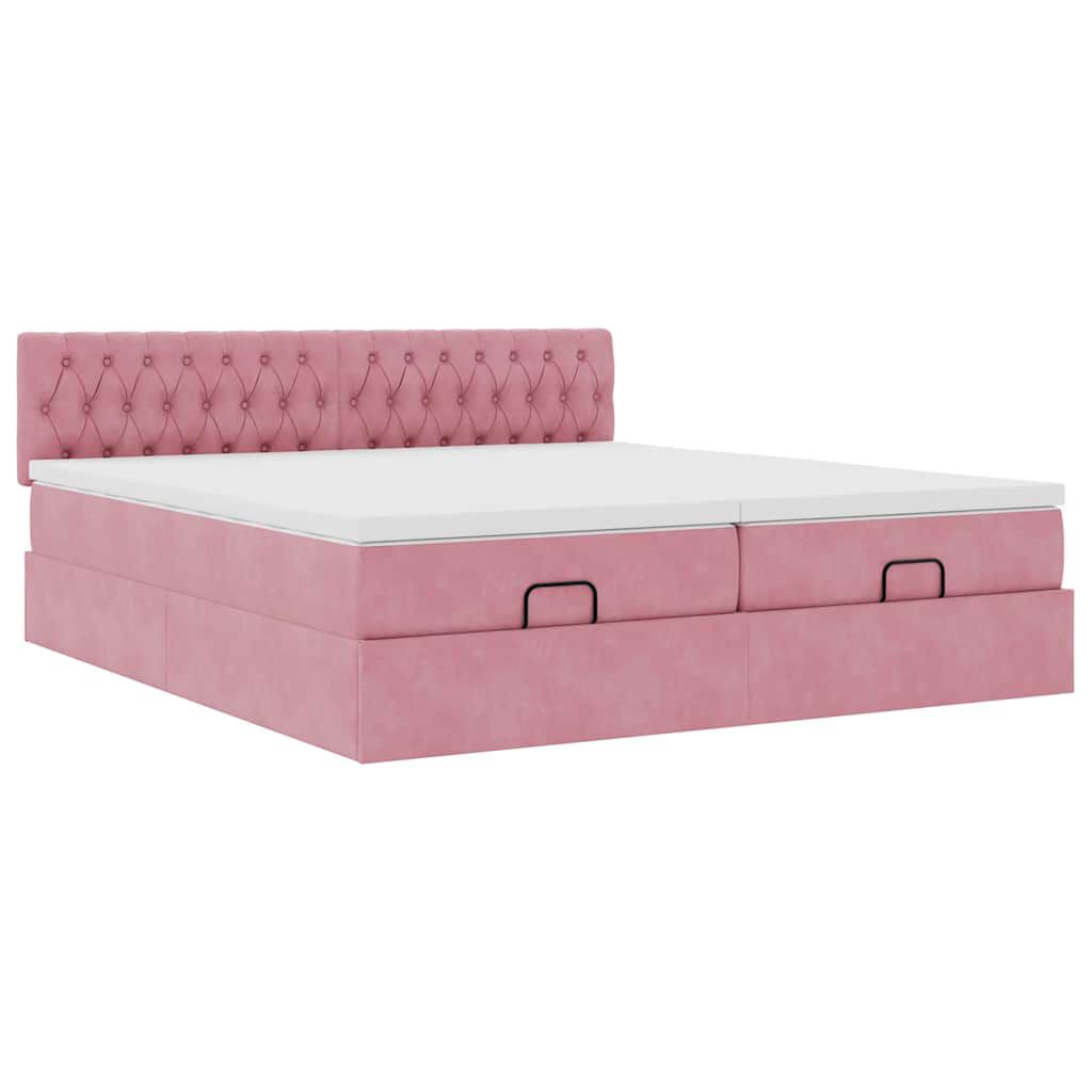 vidaXL Οθωμανικό κρεβάτι με στρώματα ροζ 180x200cm Velvet