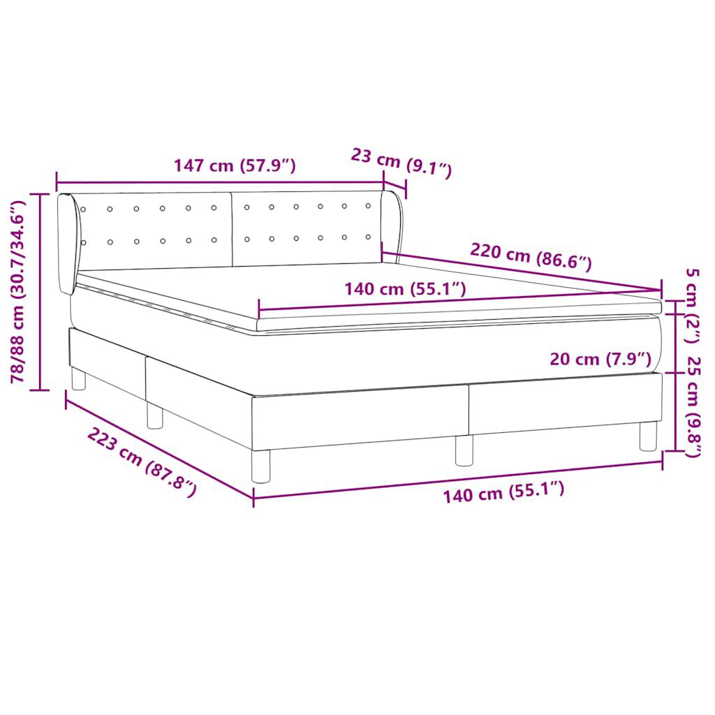vidaXL Box Spring κρεβάτι με στρώμα σκούρο μπλε 140x220 cm Βελούδινο