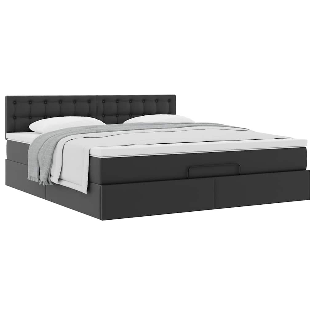vidaXL Οθωμανικό κρεβάτι με στρώμα Μαύρο 180x200cm Faux Leather