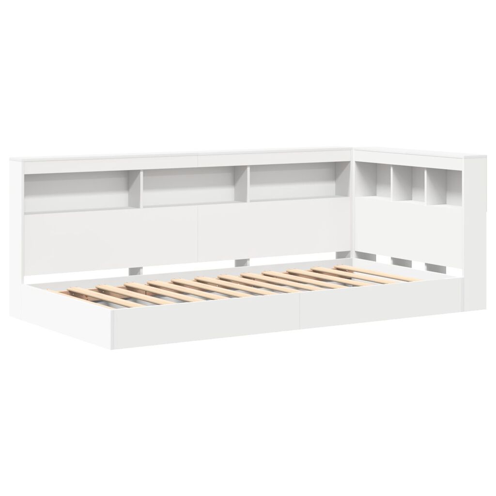 vidaXL Λευκό κρεβάτι με ράφια 75x190 εκ. από επεξεργασμένο ξύλο