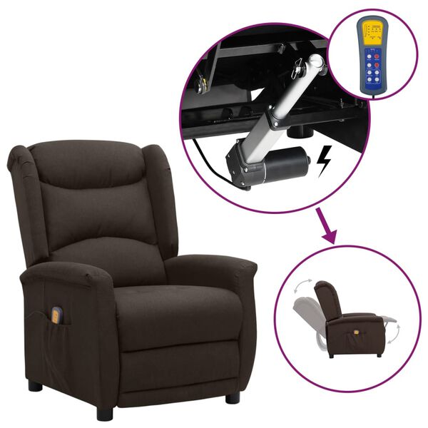 vidaXL Πολυθρόνα Μασάζ με Ανύψωση Σκούρο Καφέ Υφασμάτινη