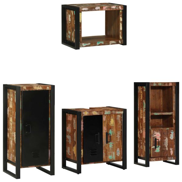 vidaXL Σετ Επίπλων Μπάνιου 4 pcs Πολύχρωμο Στερεό ανακτημένο ξύλο