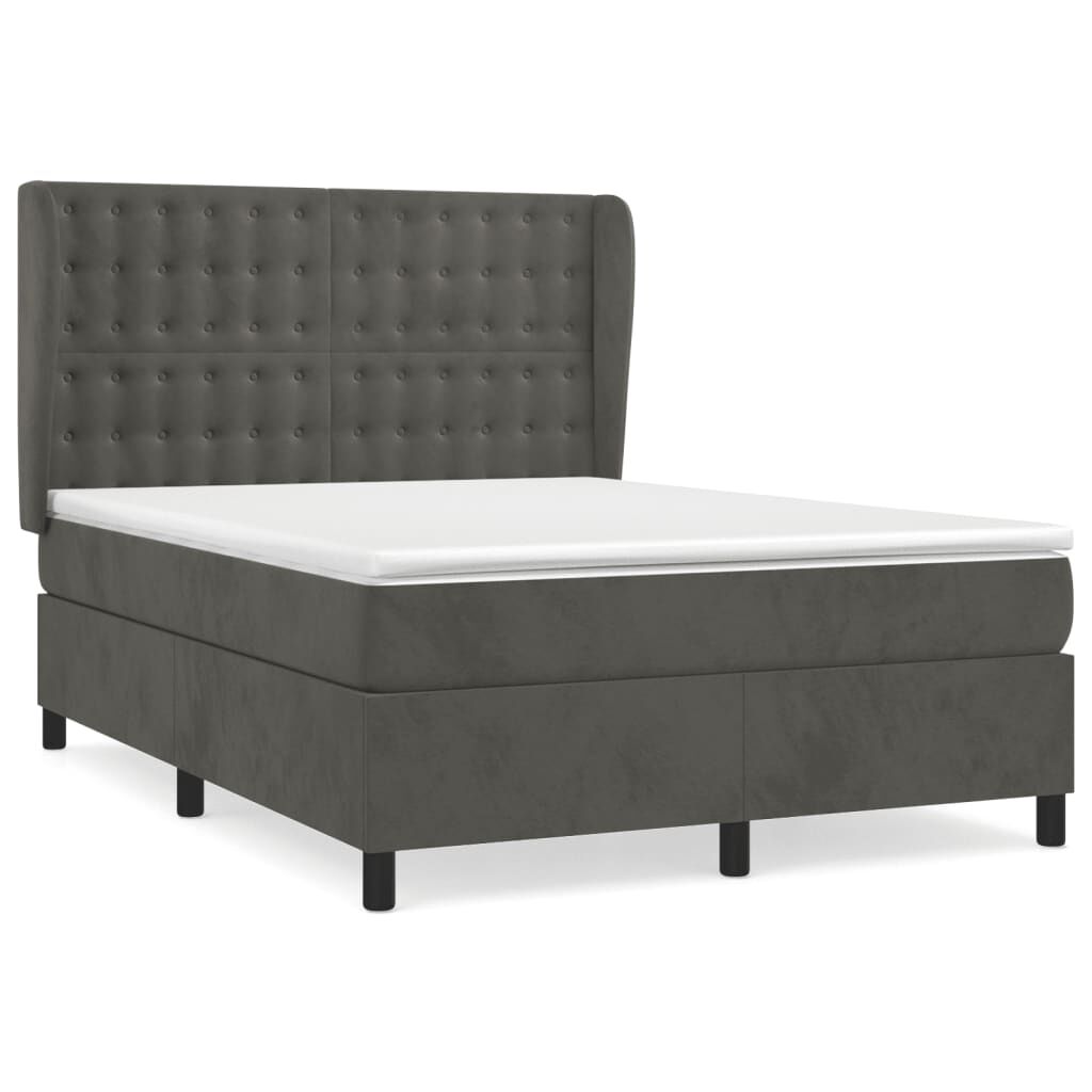 vidaXL Κρεβάτι Boxspring με Στρώμα Σκούρο Γκρι 140x200 εκ. Βελούδινο