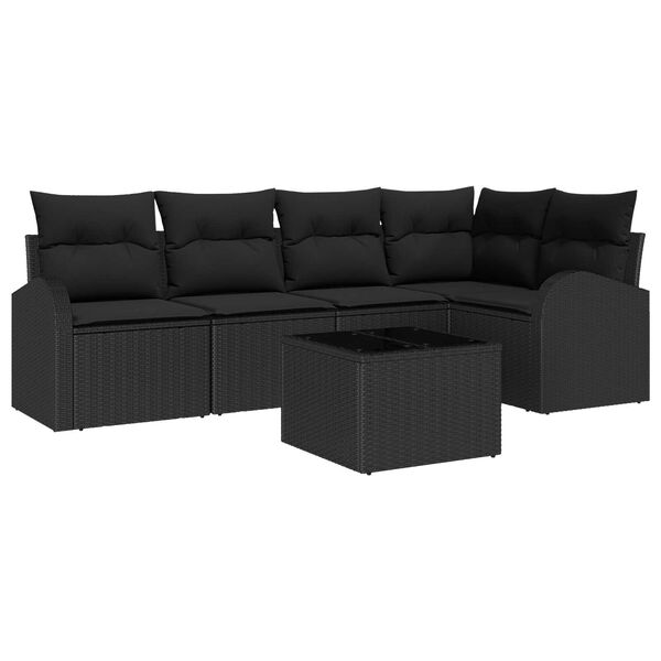 vidaXL Σετ Καναπέ Κήπου με μαξιλάρι 6 pcs Μαύρο Πολυ ράταν