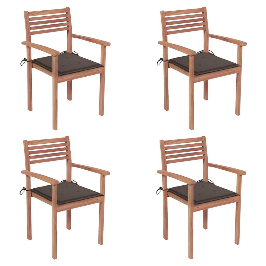 vidaXL Καρέκλες Κήπου 4 τεμ. από Μασίφ Ξύλο Teak με Taupe Μαξιλάρια